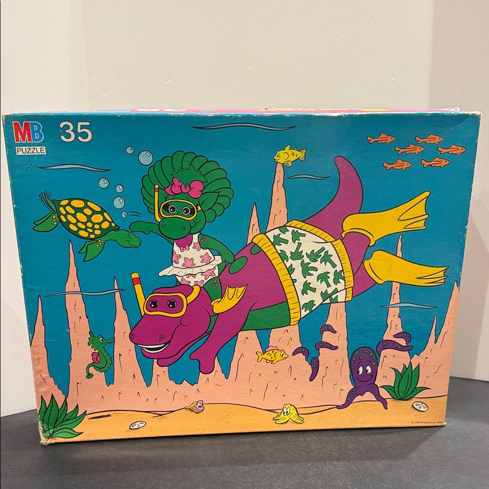 Vintage Barney Under Sea Beach Milton Bradley 35 Piece Puzzle Complete + 1 more